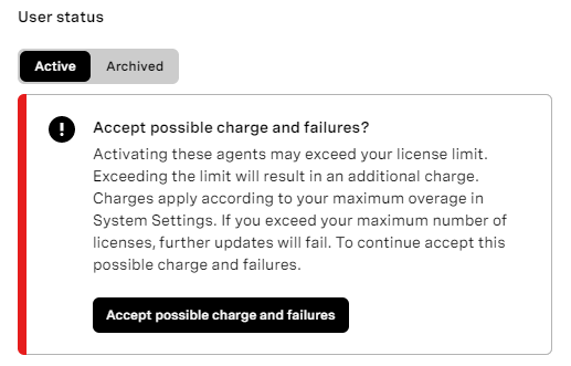Bulk actions side panel user activation warning